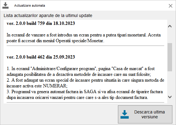 Actualizare program